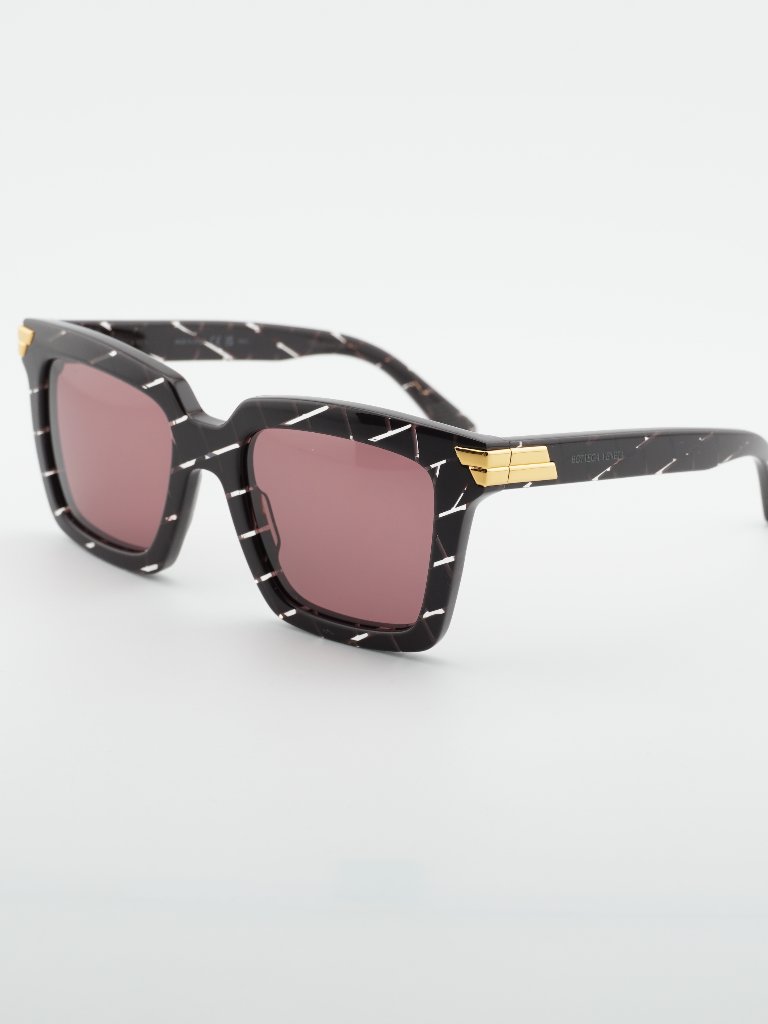 Bottega Veneta Bv1005s 009 Sunglasses Burgundy Square Frame, Pink Lenses